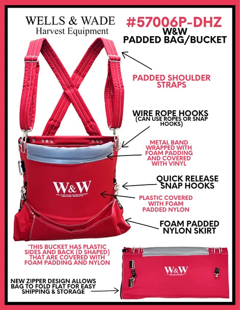 NEW ZIPPER! Apple Bag/Bucket w/ Padded Straps