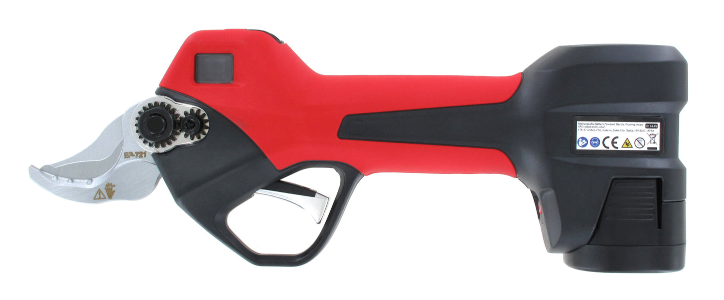 Battery-powered pruner, red/black