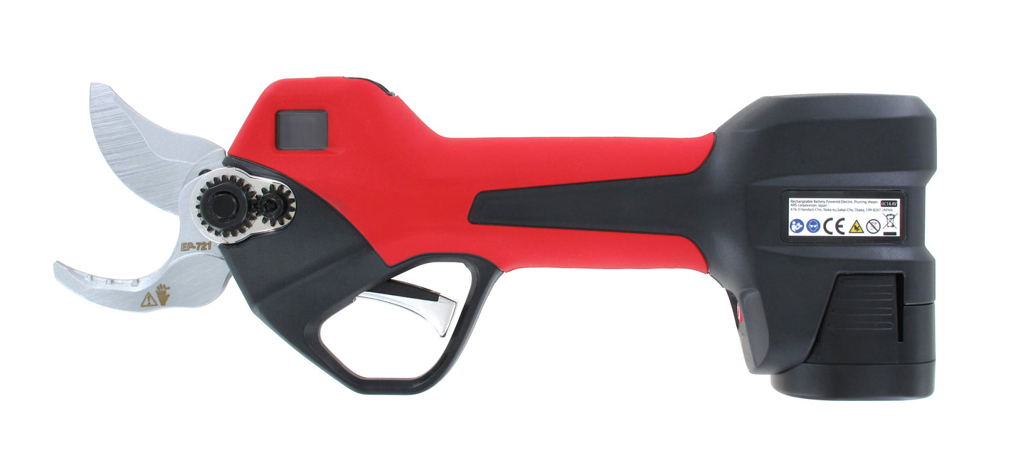 Battery-powered pruner, red/black